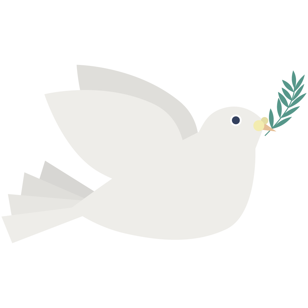 シンプルでかわいいフラットデザインの平和の象徴白い鳩の素材