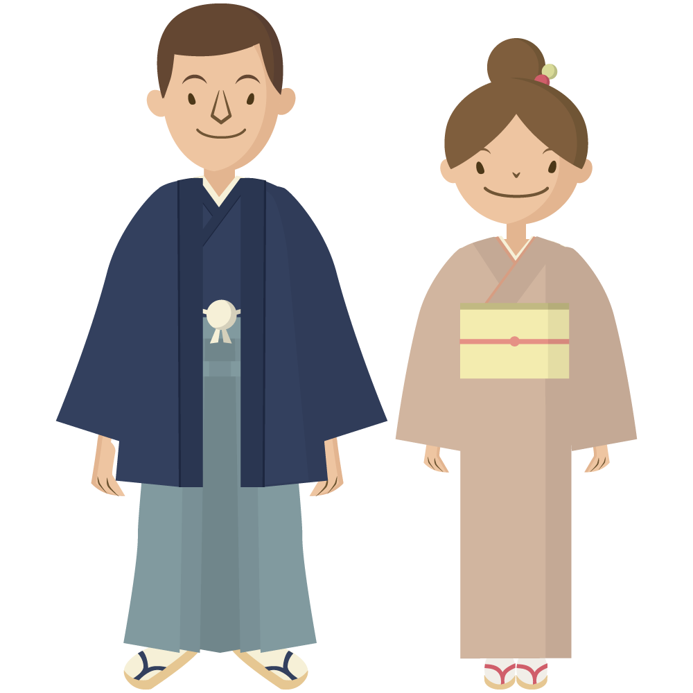 シンプルでかわいいかんざしを挿した和服の女性と袴姿の男性の素材