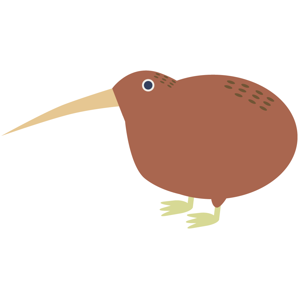 シンプルでかわいいフラットデザインのニュージーランドの国鳥キウイの素材