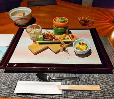 熱海TENSUIの酒菜　栗とさつま芋の白和え、さんま柚庵　青唐味噌焼、鶏松風、きのこのキッシュ、トルティージャ