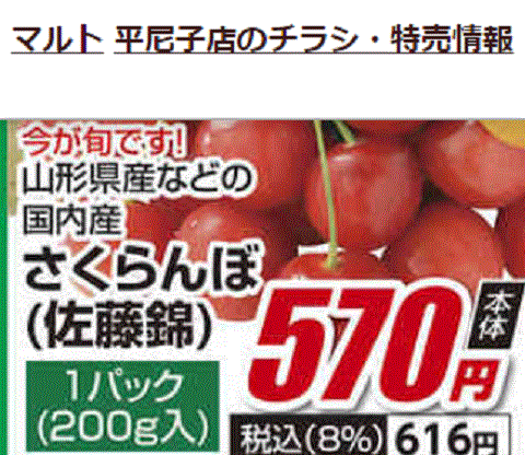 他県産はあっても福島産サクランボが無い福島県いわき市のスーパーのチラシ