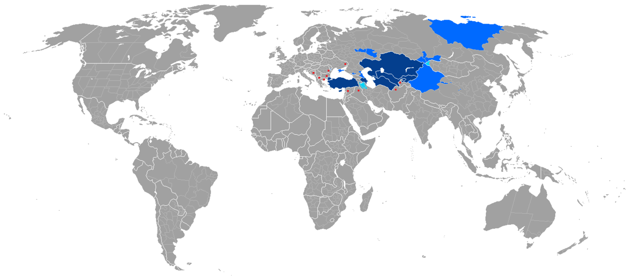 世界のテュルク系民族の分布