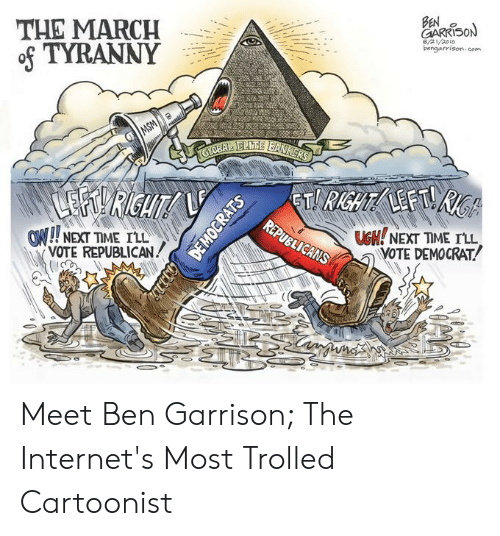Ben Garrisonさんの風刺画　赤と青　エセ右翼とエセ左翼の分断統治かも